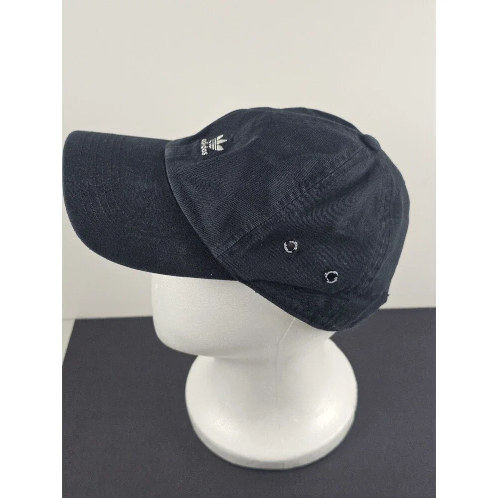 Adidas Baseball Hat Cap Strap Back Black Small White Logo Trefoil Adjustable